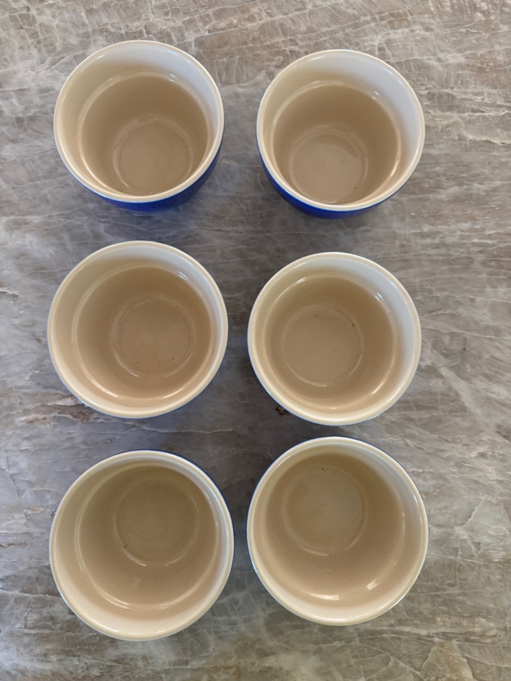 Le Creuset Blue Ramekins Set 6 Stoneware Mini Bowls 4” EUC - Picture 2 of 6